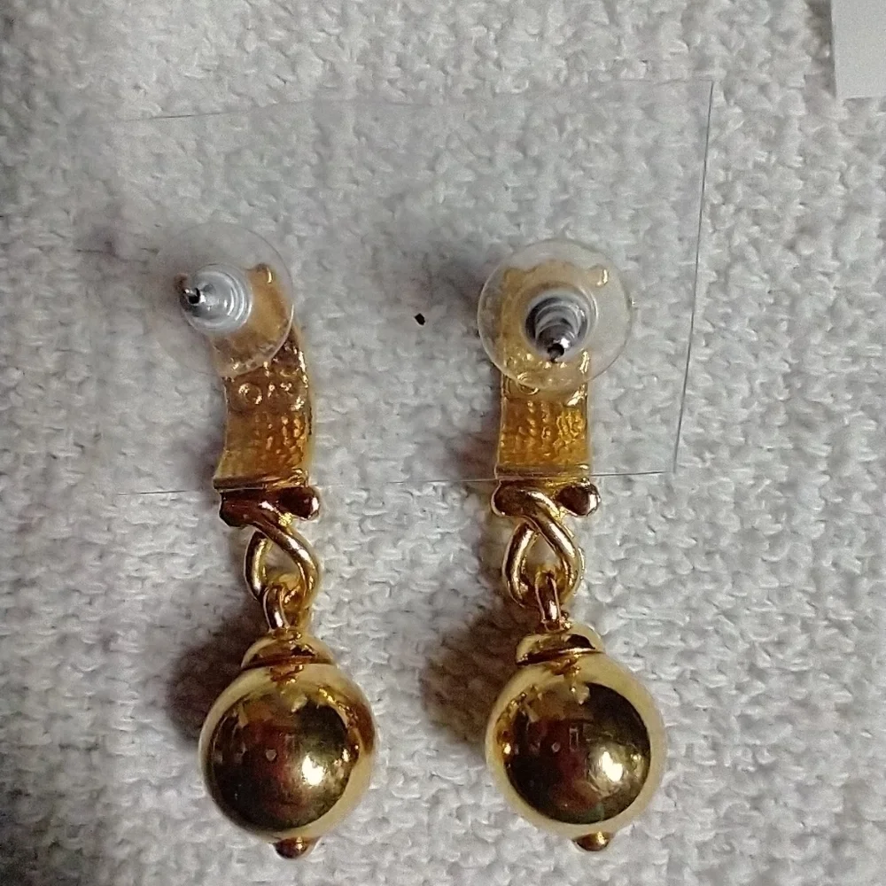 Goldtone dangle ball post earrings - Picture 3 of 3